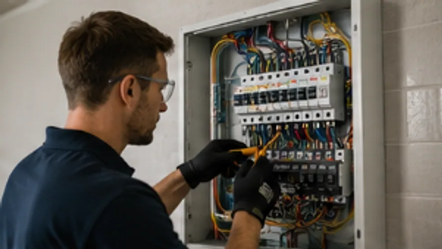 An electrician testing a consumer unit during an electrical inspection