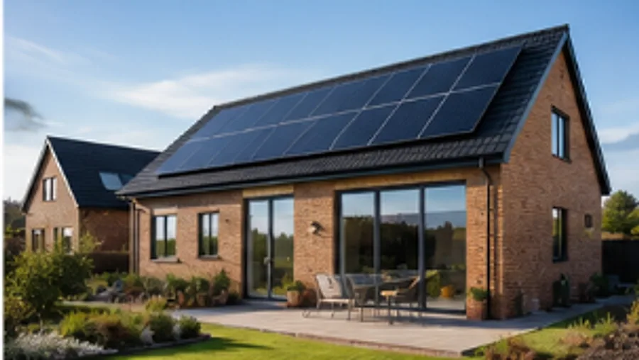 A brick house with solar panels fitted across the roof