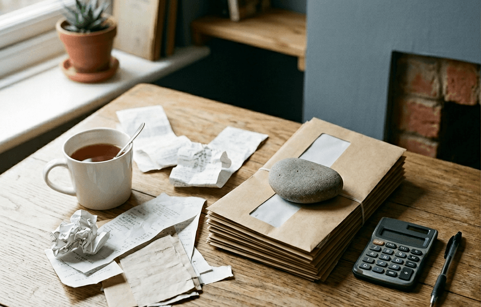 MTD Penalties for Landlords: What a Missed Quarter Costs — Calculator and HMRC envelopes on a desk, UK landlord finance and tax
