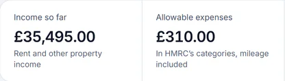 Sample account, Making Tax Digital at 19:23 on 16 Oct 2026, before Chloe Barnes’s October rent was marked paid: income so far £35,495.00, and allowable expenses £310.00, in HMRC’s categories, mileage included