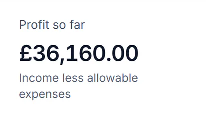 Sample account, Making Tax Digital at 20:05 on 16 Oct 2026, once Chloe Barnes’s October rent was marked paid: profit so far £36,160.00, income less allowable expenses